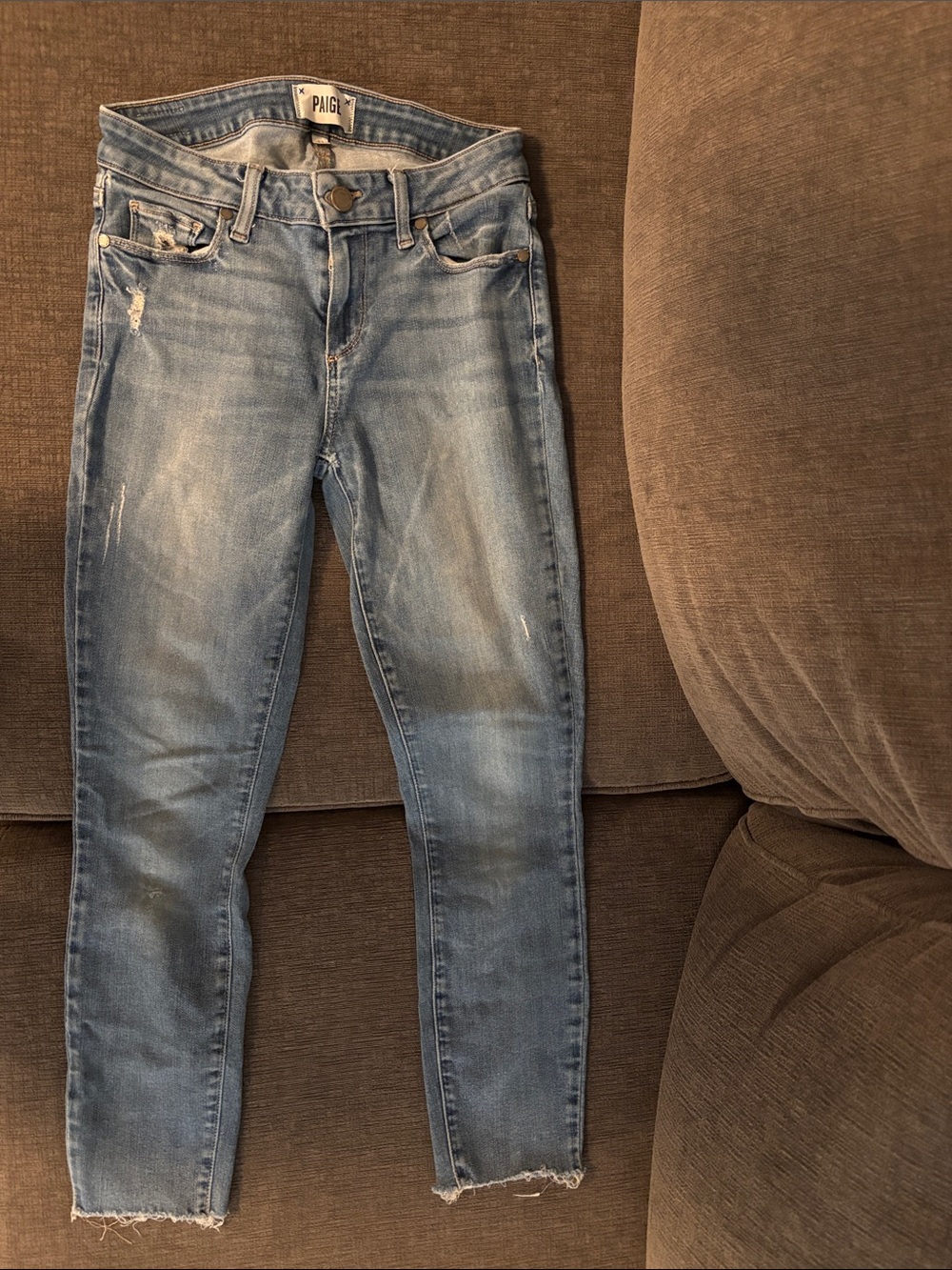 PAIGE Light Blue Skinny Jeans with Subtle Distressing